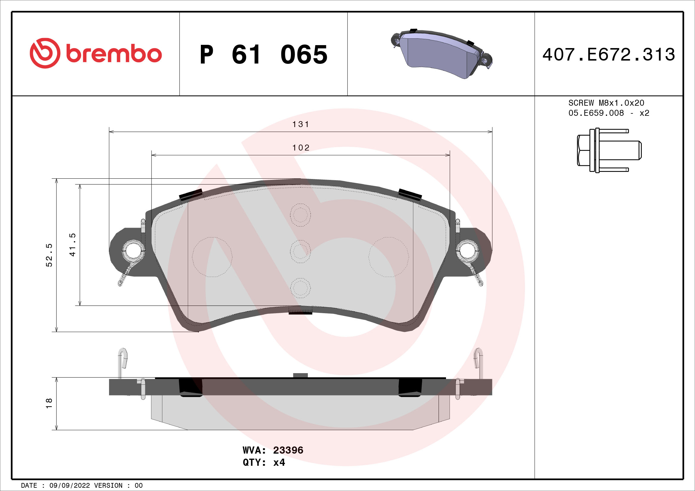 A.B.S. P 61 065 BREMBO Bremsbelagsatz, Scheibenbremse